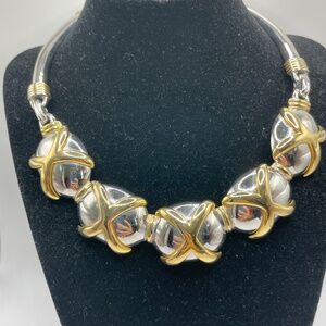 Alexis Kirk Signed Vintage Two Tone Criss Cross Modernist Choker Necklace